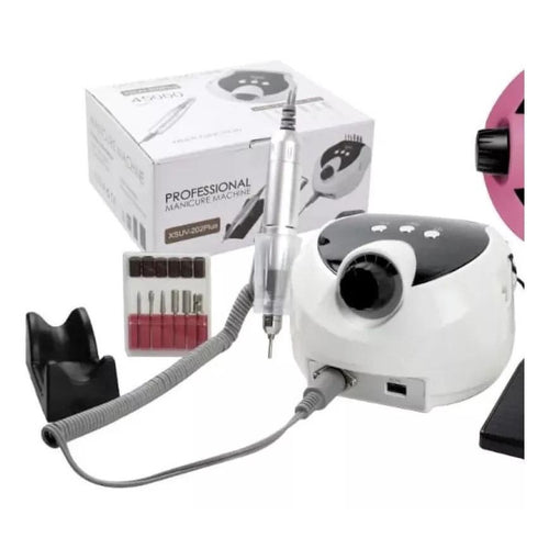 Micro Motor De Unhas 45 Mil Rpm Porquinho Nail Drill Bivolt (Branca e preta)