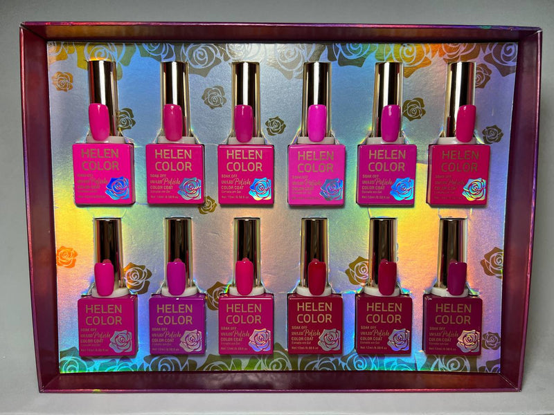 Kit 12 Esmaltes em gel tons Rosa  - Helen Color